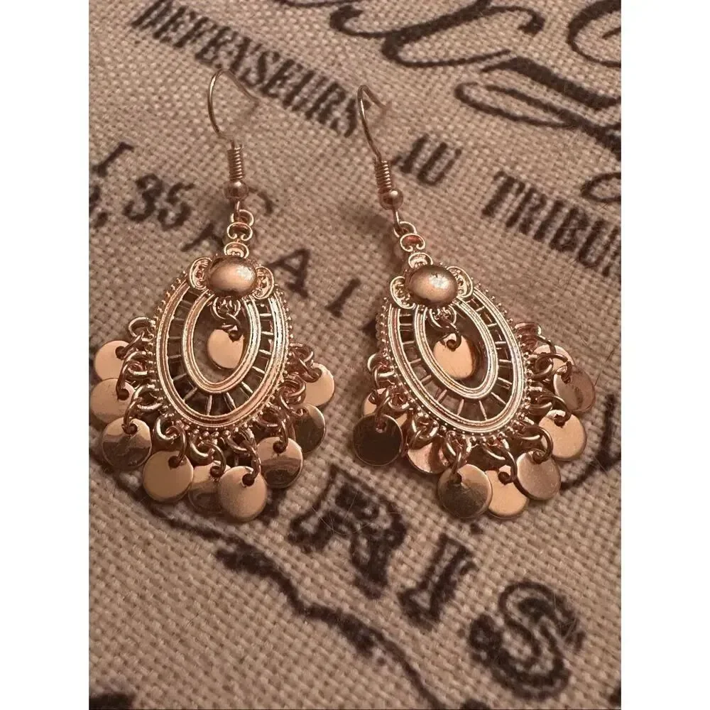 Rose gold tone chandelier earrings